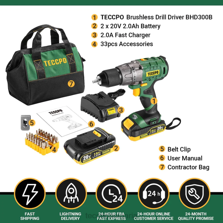 624Z2 TECCPO комплект акумулаторни бормашини бормашини и драйвери