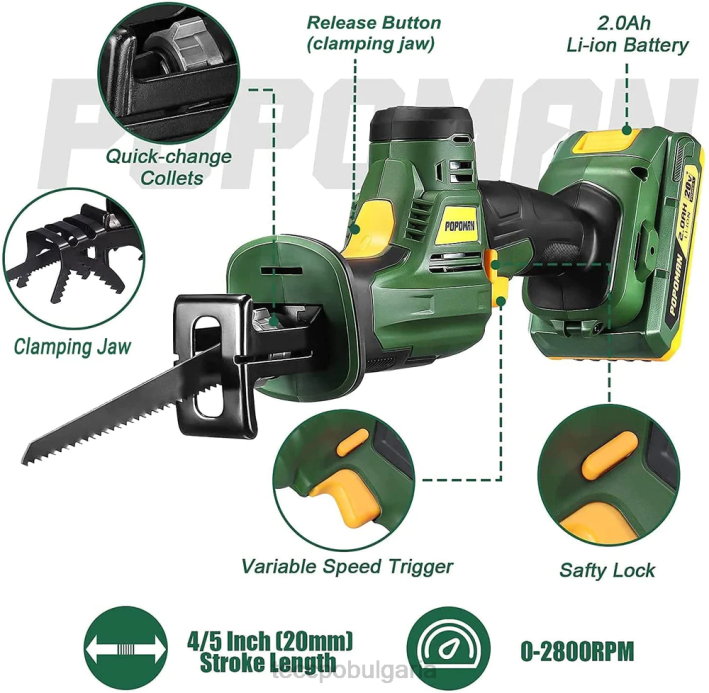 624Z22 TECCPO 20v акумулаторен саблен трион дървообработване