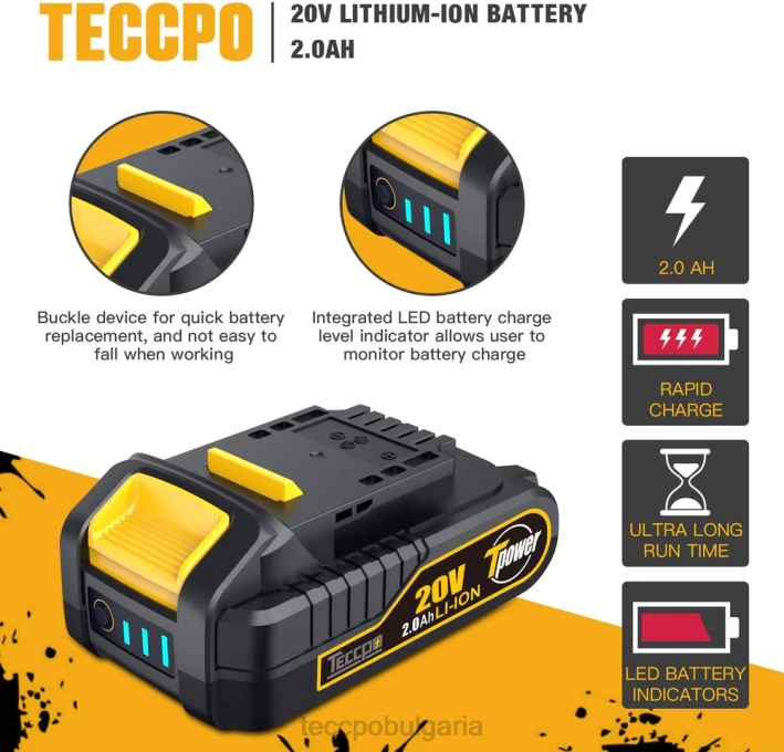 624Z66 TECCPO 20/18v max 2.0ah литиево-йонна акумулаторна батерия за всички 20/18v безжични електрически инструменти - zpk18hs2000 аксесоари