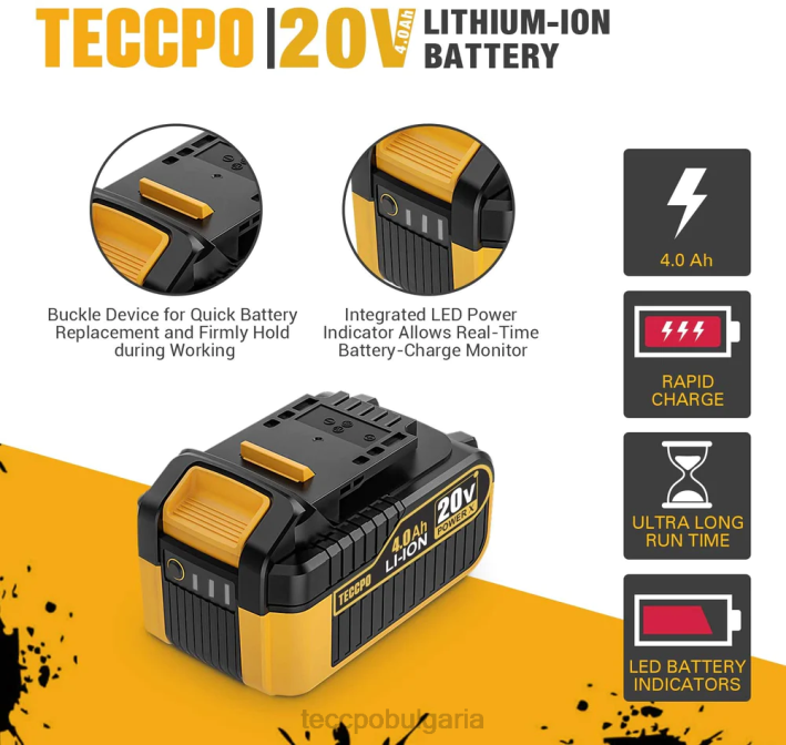 624Z67 TECCPO 20/18v максимум 4,0 ah литиево-йонна батерия с голям капацитет аксесоари